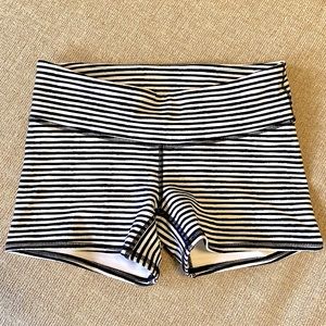 Black and white striped athletic compression shorts, womens